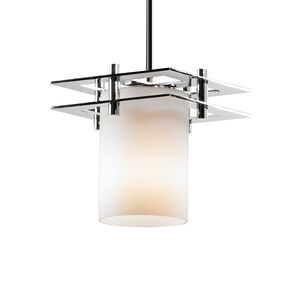 Metropolis 1 Light 7 inch Polished Chrome Pendant Ceiling Light in Black Cord, Opal, Cylinder with Flat Rim, Incandescent