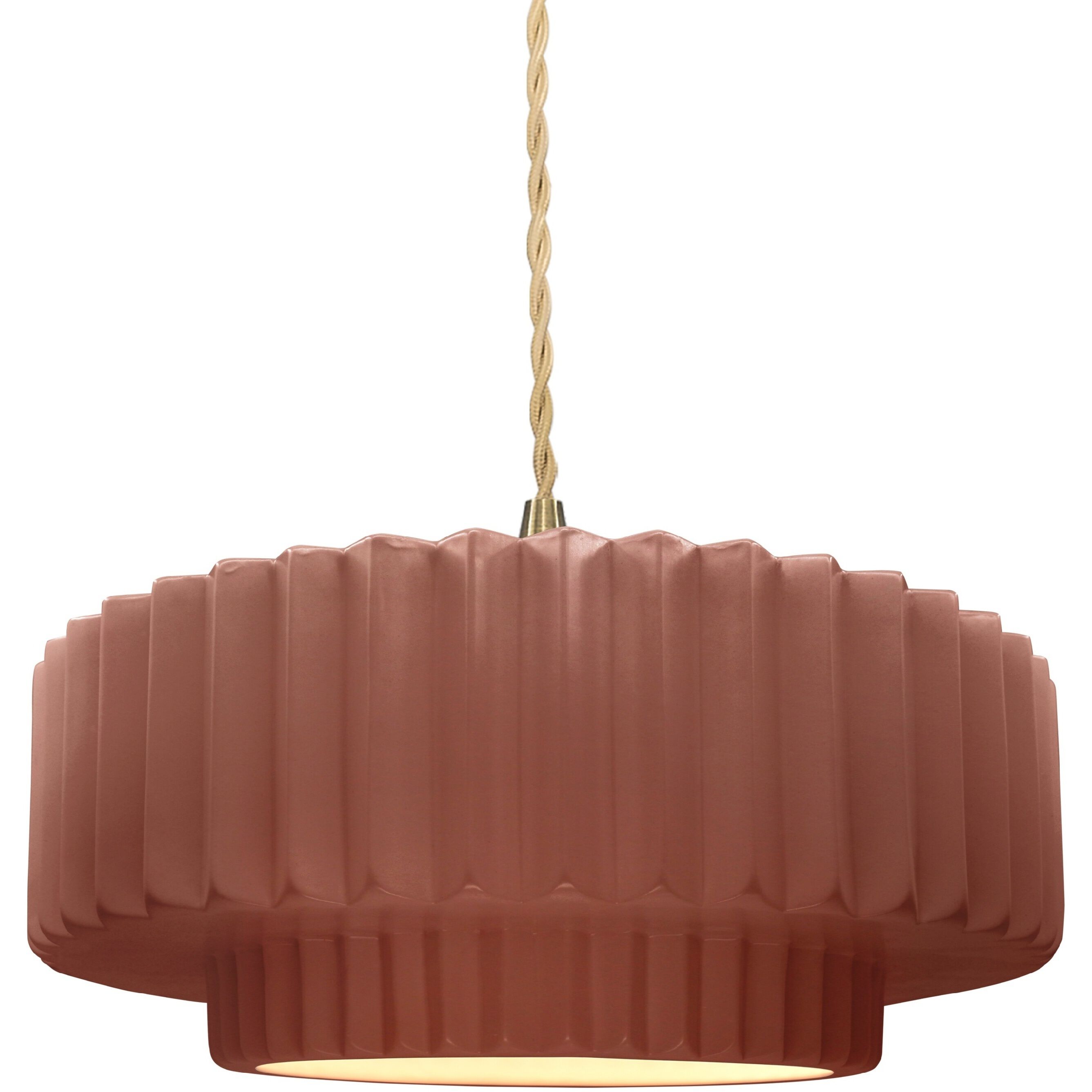 Radiance Collection - Pleated Tier Pendant Ceiling Light in Brushed Brass, Replaceable Bulb, Beige Twist Cord, Canyon Clay, 14.5W x 5.25H, Form+Finish+Function