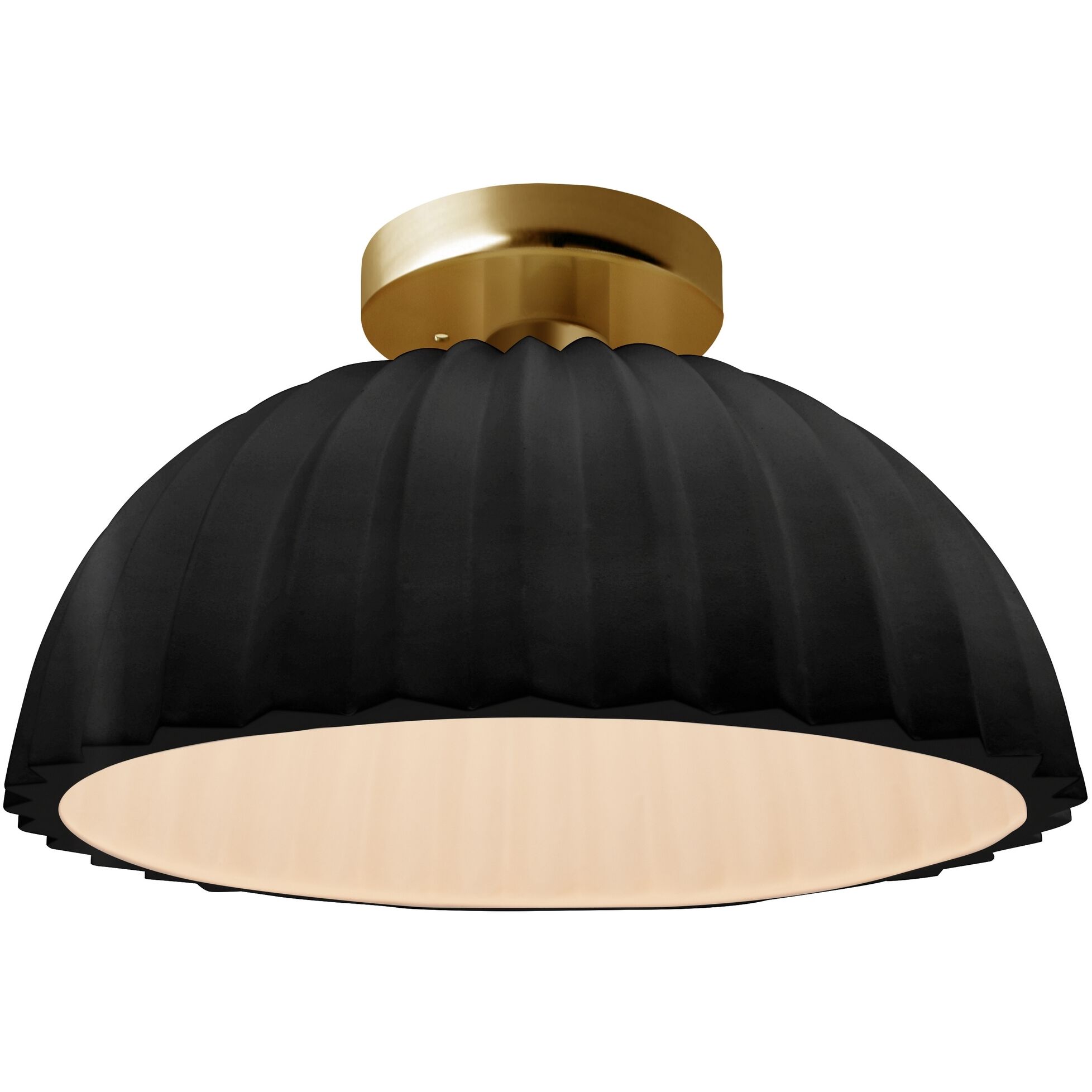 Radiance Collection - Pleated Dome Semi-Flush Ceiling Light in Brushed Brass, Dedicated LED, Gloss Black, Form+Finish+Function