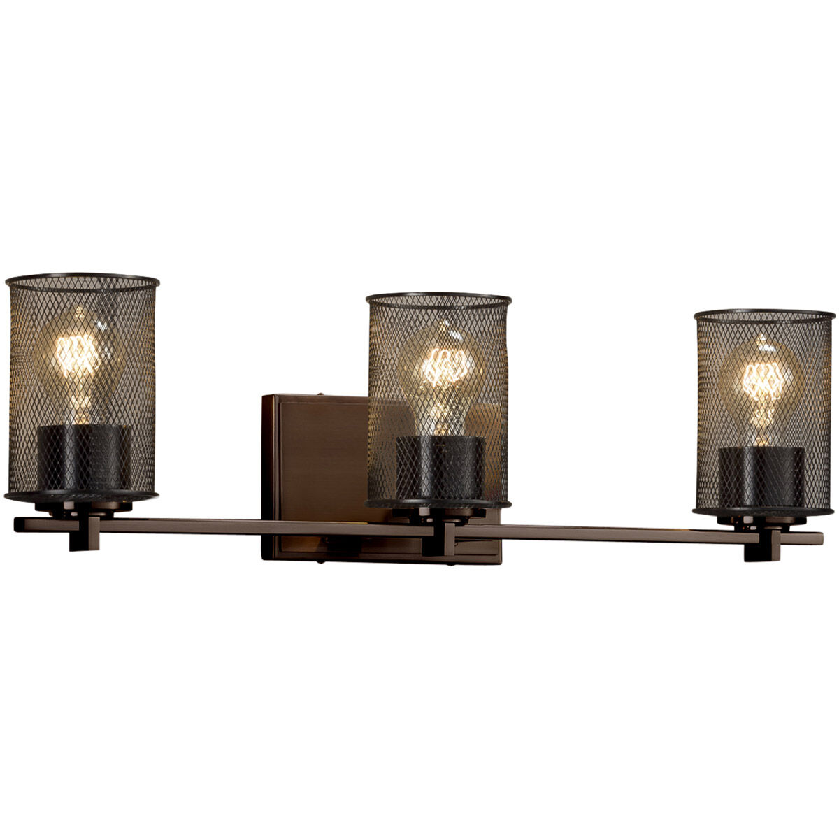 Wire Mesh 3 Light 24 inch Dark Bronze Bath/Vanity Wall Light in Cylinder with Flat Rim