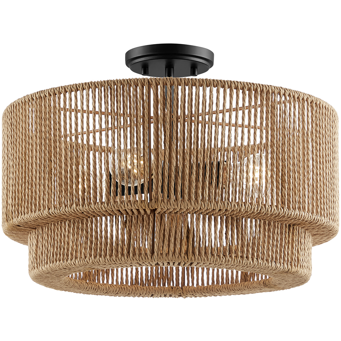Eco Collection - Milos Family 4 Light 18 inch Matte Black and Natural Semi-Flush Ceiling Light in 18" D x 18" W x 11" H, EVOLV