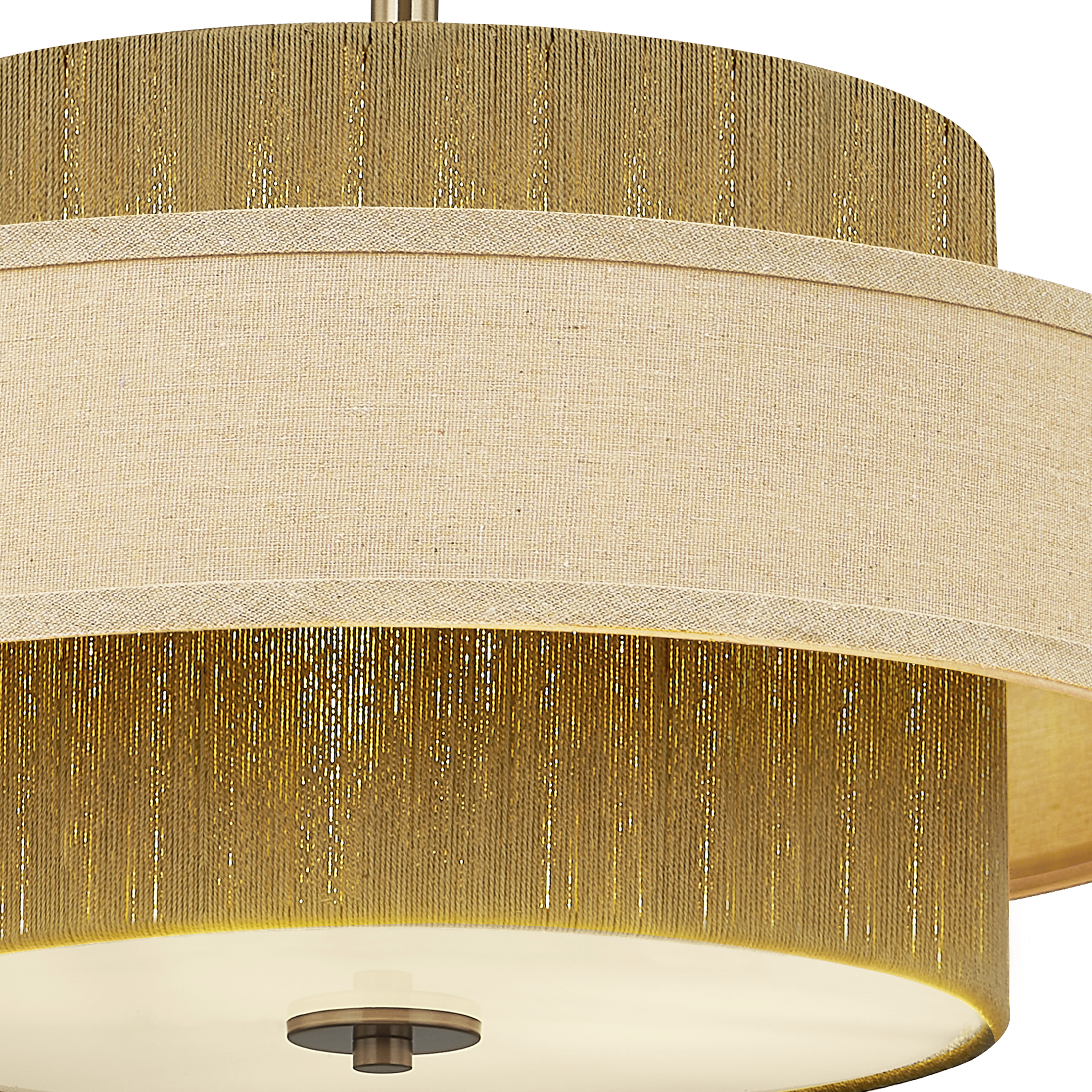 Textile Collection - Narberth Family 8 Light 36 inch Brushed Brass and Cream Linen Pendant Ceiling Light in 36" D x 36" W x 13.5" H, EVOLV