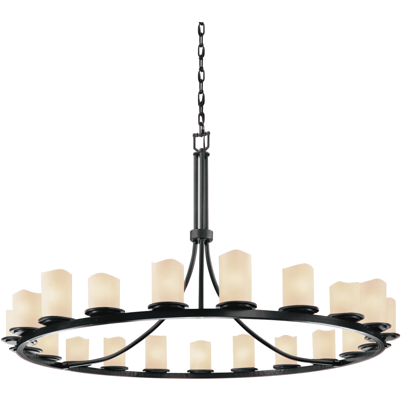 CandleAria 21 Light 60 inch Matte Black Chandelier Ceiling Light in Cream, Cylinder with Melted Rim, Incandescent