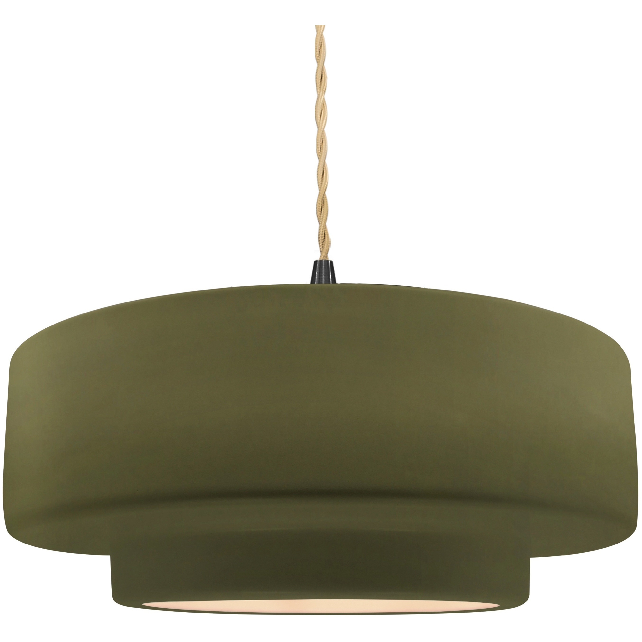 Radiance Collection - Tier Pendant Ceiling Light in Matte Black, Replaceable Bulb, Beige Twist Cord, Matte Green, 16.25W x 6H, Form+Finish+Function