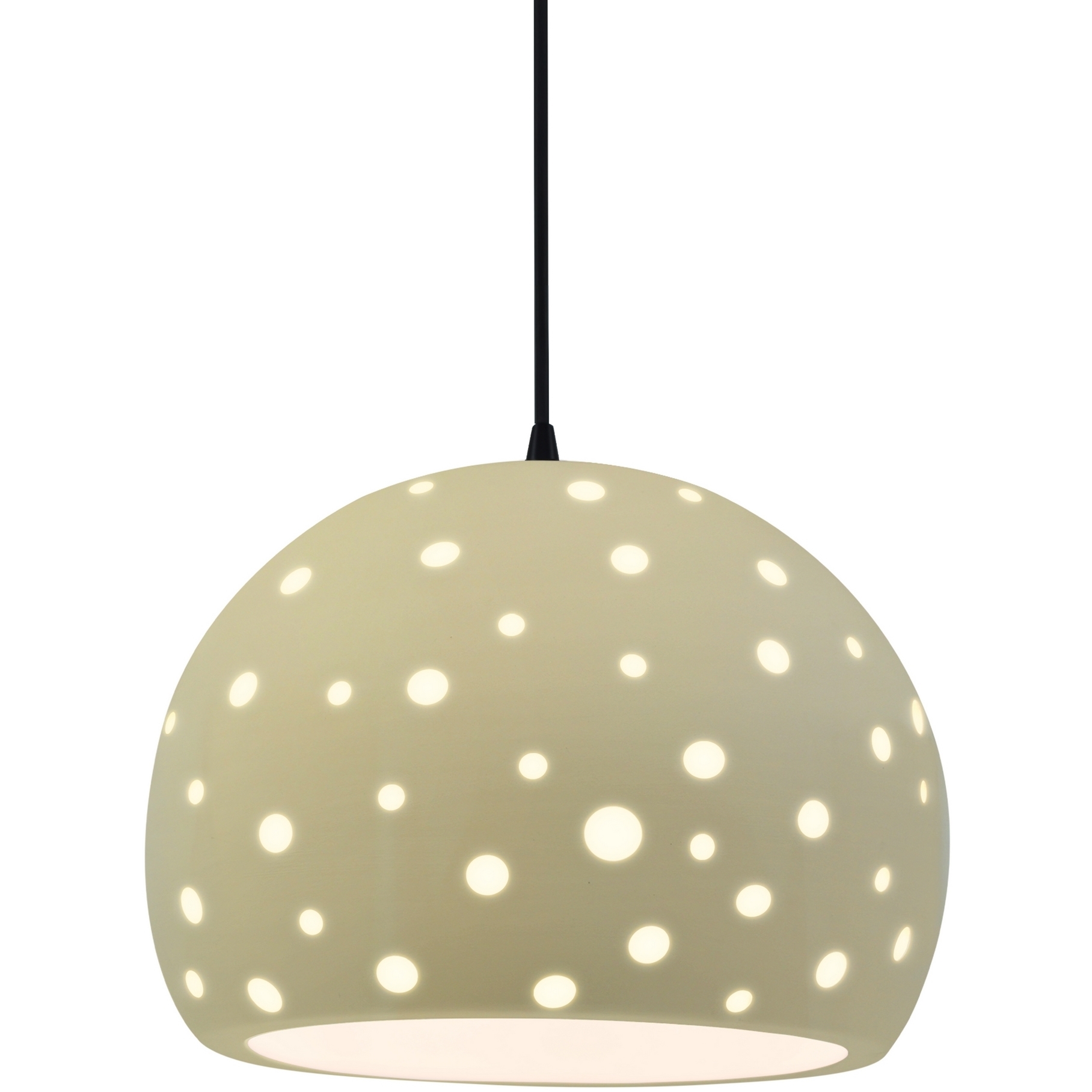 Perforated Globe Pendant Ceiling Light in Matte Black, Dedicated LED, Black Cord, Vanilla Gloss, 12.25W x 9.25H, Form+Finish+Function