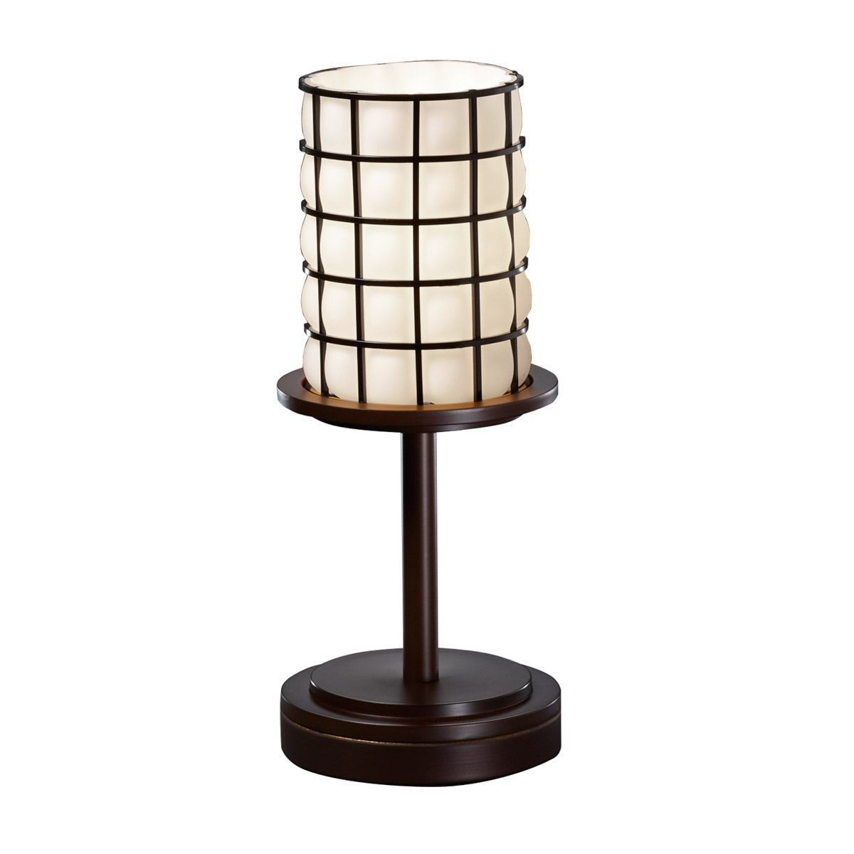 Wire Glass 12 inch 9 watt Dark Bronze Table-Lamp Portable Light in 700 Lm LED, Grid with Clear Bubbles, Dakota