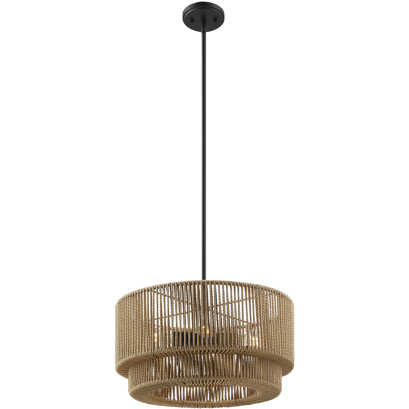 Eco Collection - Milos Family 4 Light 18 inch Matte Black and Natural Semi-Flush Ceiling Light in 18" D x 18" W x 9.25" H, EVOLV