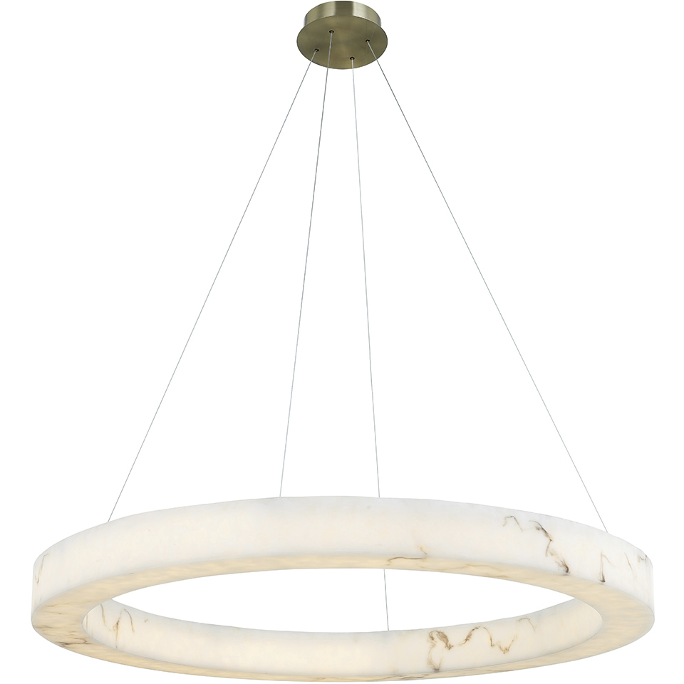 LumenAria Collection - Medley Family LED 42 inch Brushed Brass and Faux Alabaster Pendant Ceiling Light in 42" D x 42" W x 3.5" H, EVOLV