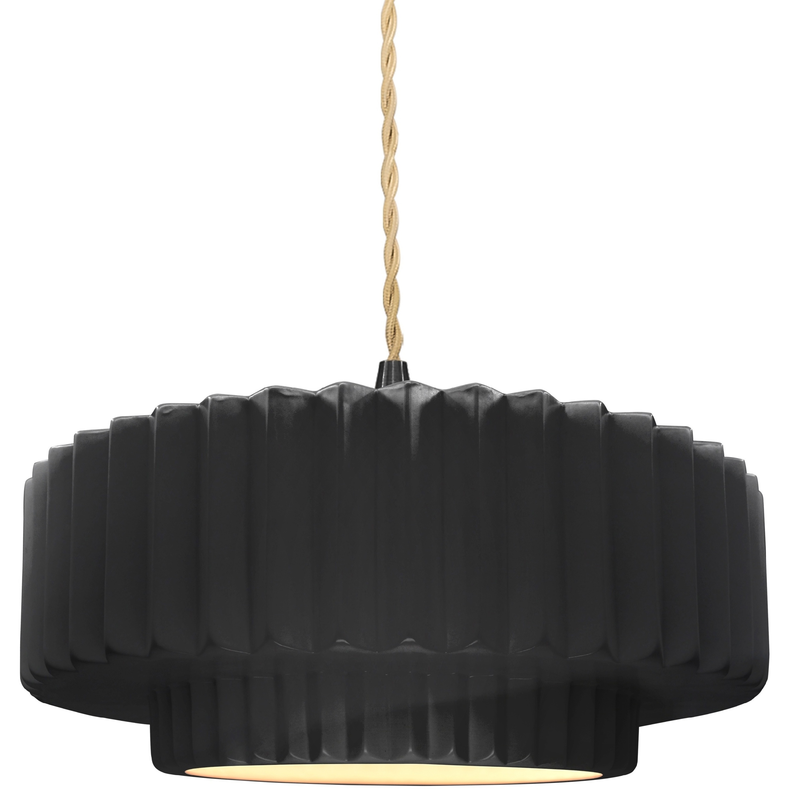 Radiance Collection - Pleated Tier Pendant Ceiling Light in Matte Black, Dedicated LED, Beige Twist Cord, Gloss Black, 14.5W x 5.25H, Form+Finish+Function
