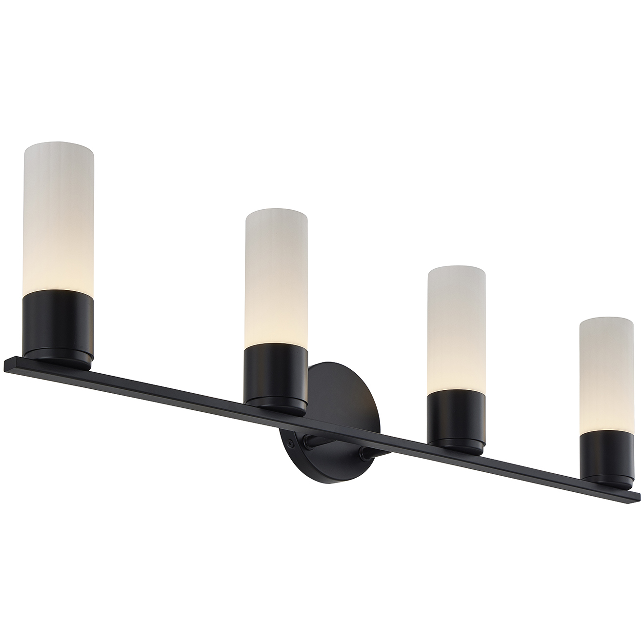 Fusion Collection - Cellini Family 32 inch Matte Black and Ribbed Opal Bath Bar Wall Light in 4, EVOLV