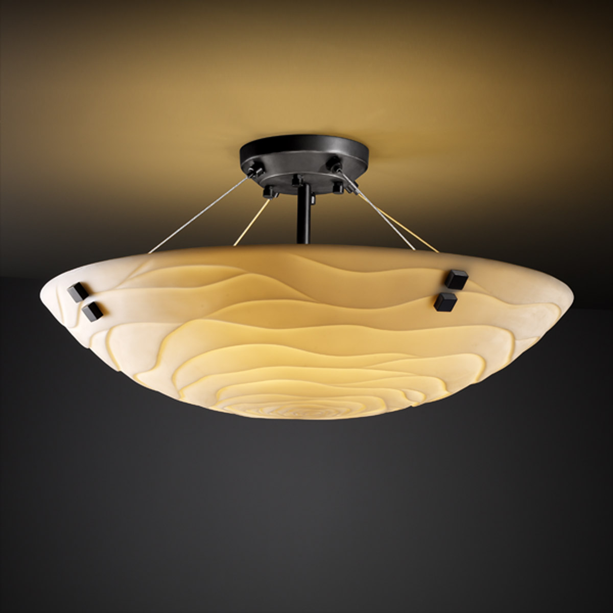 Porcelina 3 Light 21 inch Brushed Nickel Semi-Flush Bowl Ceiling Light in Pair of Cylinders, Waves, Round Bowl, Incandescent