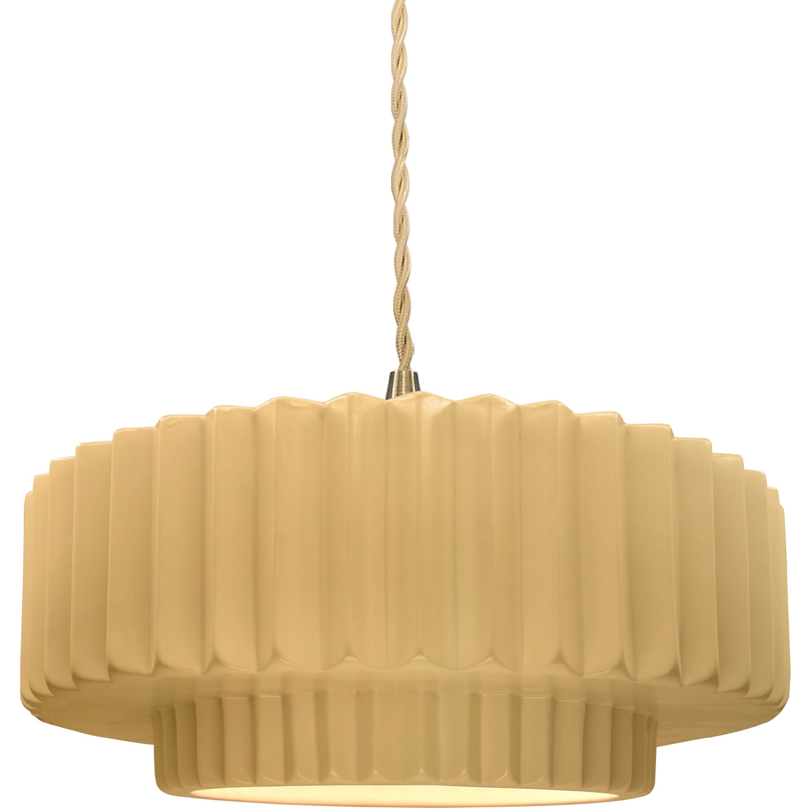 Radiance Collection - Pleated Tier Pendant Ceiling Light in Brushed Brass, Dedicated LED, Beige Twist Cord, Muted Yellow, 14.5W x 5.25H, Form+Finish+Function