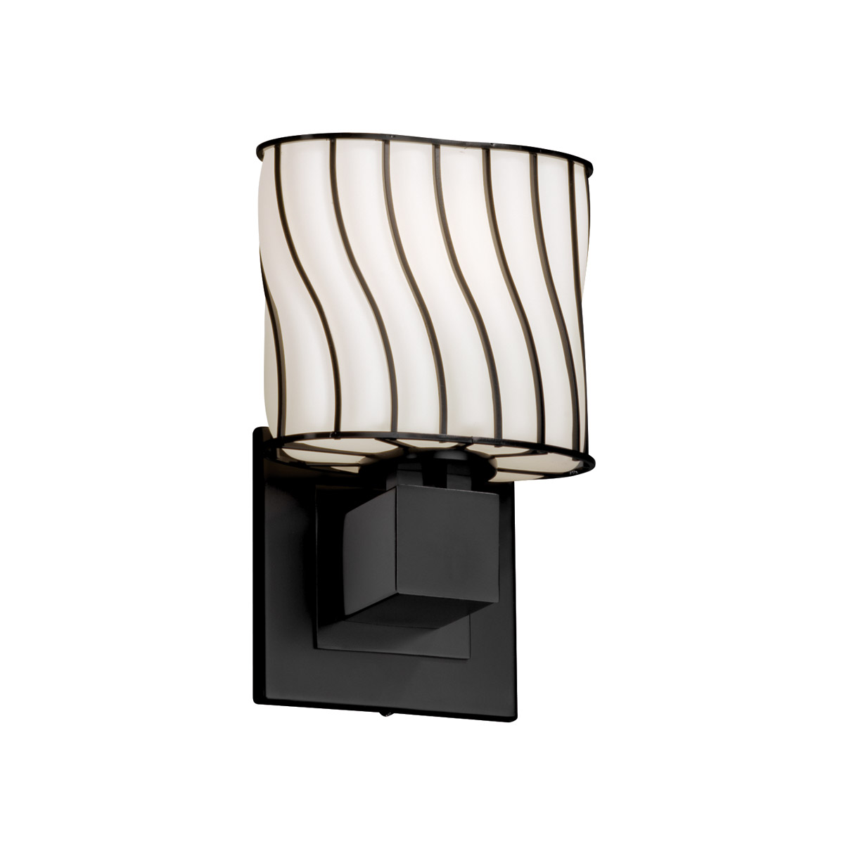 Wire Glass Wall Sconce Wall Light in 700 Lm LED, Matte Black, Grid with Clear Bubbles