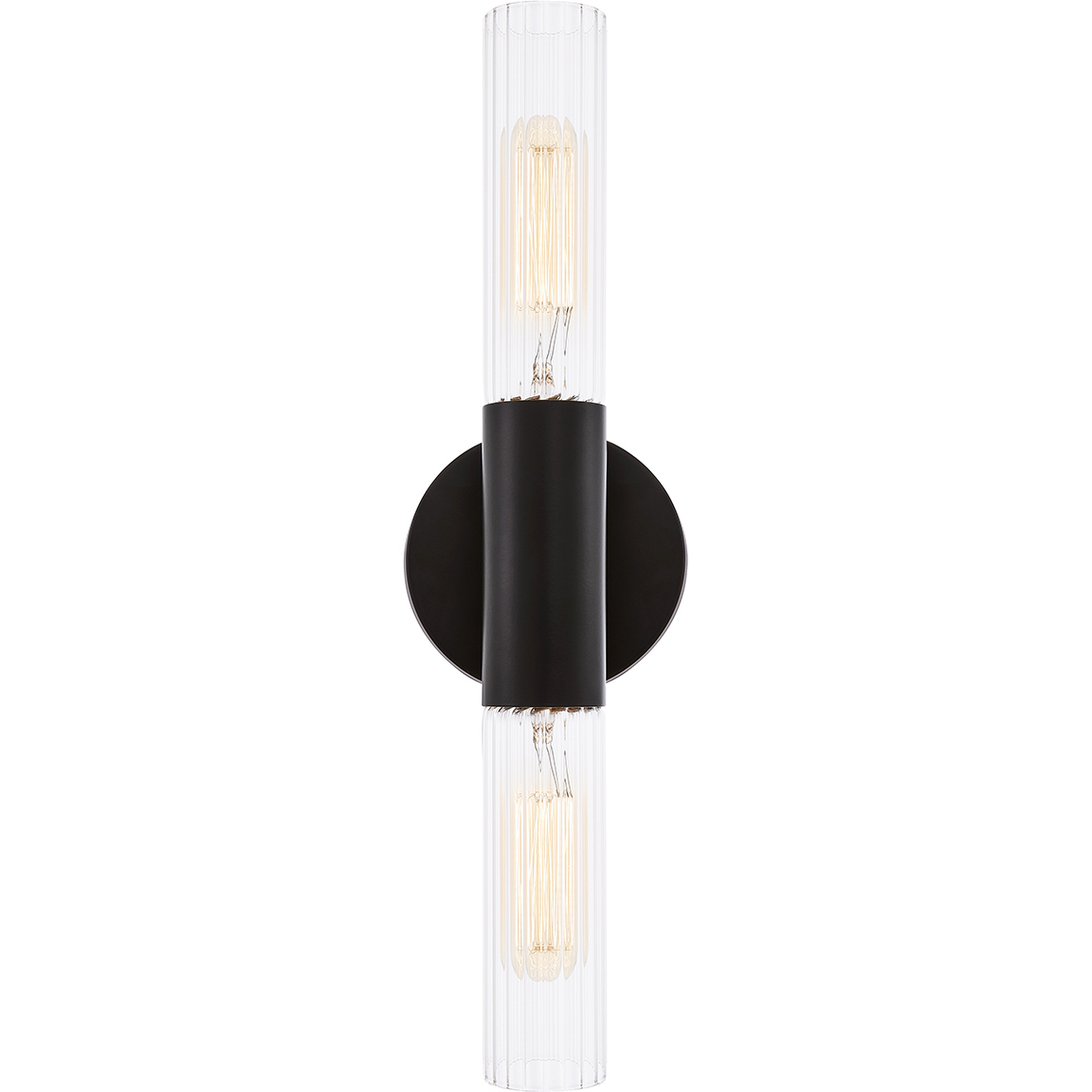 Fusion Collection - Rimini Family 2 Light 4.25 inch Matte Black and Clear Ribbed ADA Wall Sconce Wall Light, EVOLV