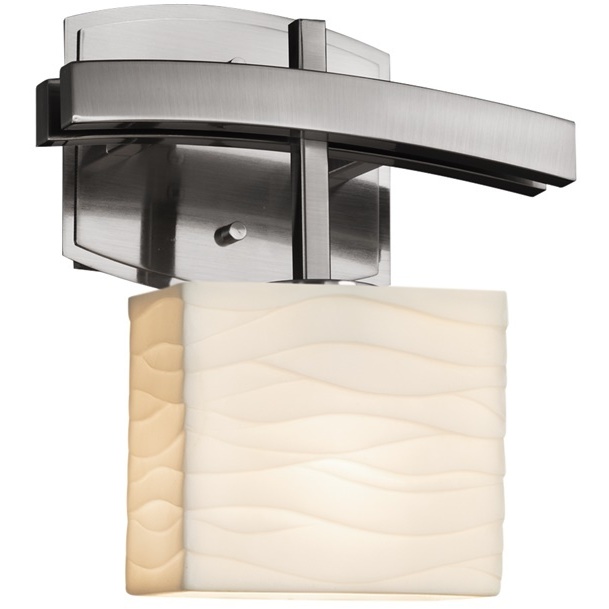 Porcelina Wall Sconce Wall Light in Brushed Nickel, Waves, Incandescent, Rectangle