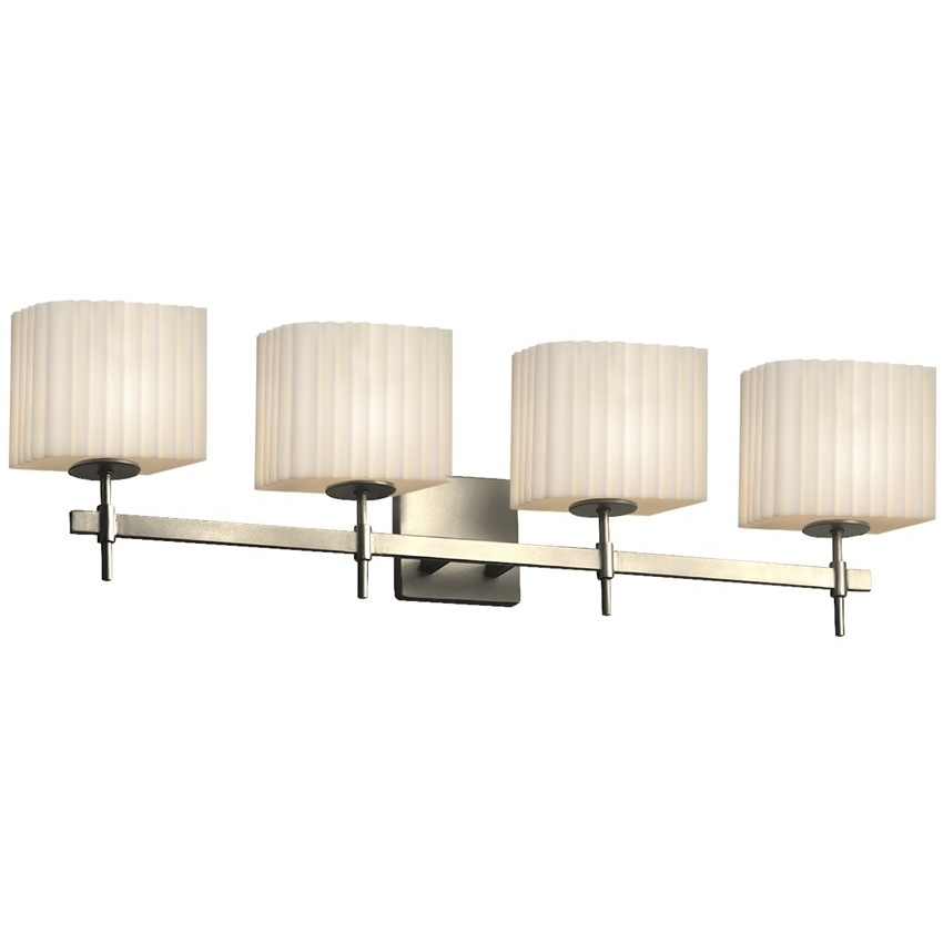 Porcelina 4 Light 32.5 inch Brushed Nickel Bath Bar Wall Light in Pleats, Incandescent, Rectangle