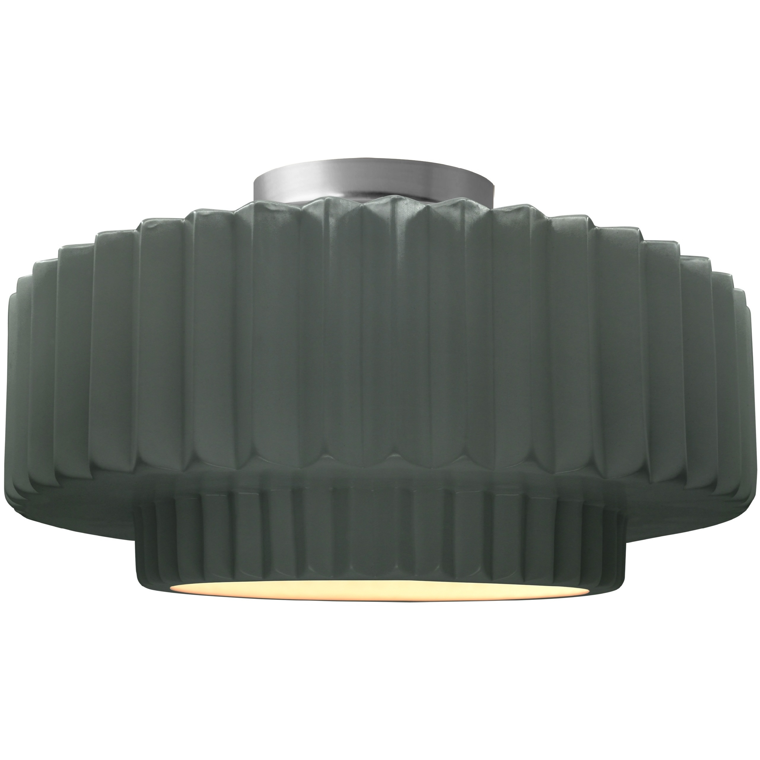 Radiance Collection - Pleated Tier 1 Light 14.5 inch Pewter Green and Brushed Nickel Semi-Flush Ceiling Light in Replaceable Bulb, 14.5W x 7.25H, Form+Finish+Function