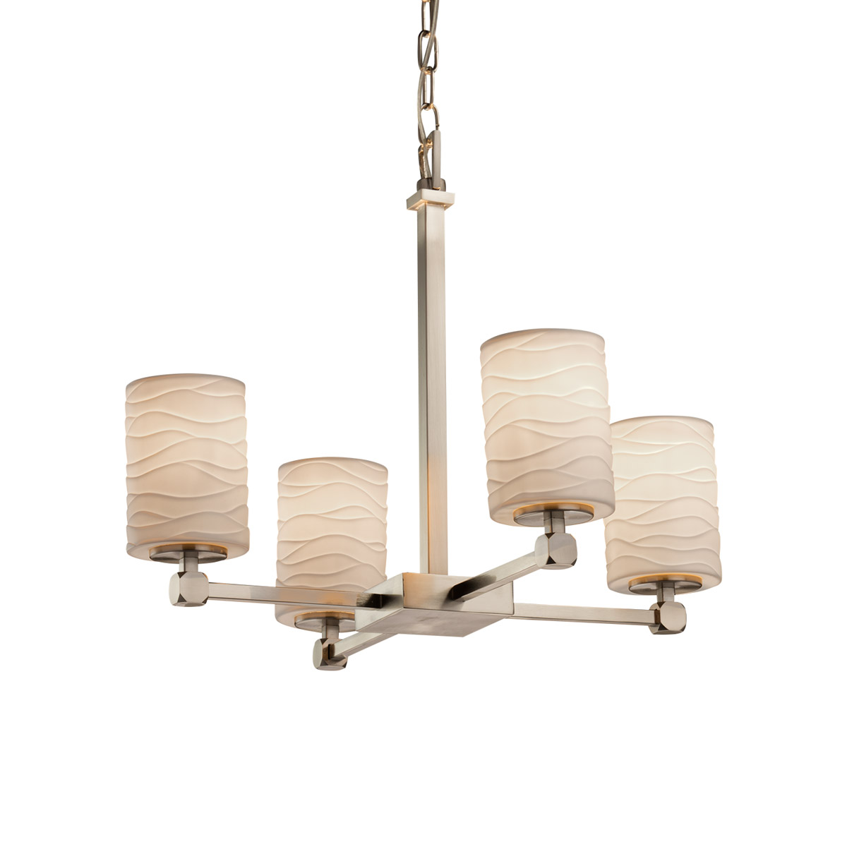 Limoges Collection LED 21 inch Brushed Nickel Chandelier Ceiling Light in 2800 Lm LED, Waterfall, Cylinder with Flat Rim