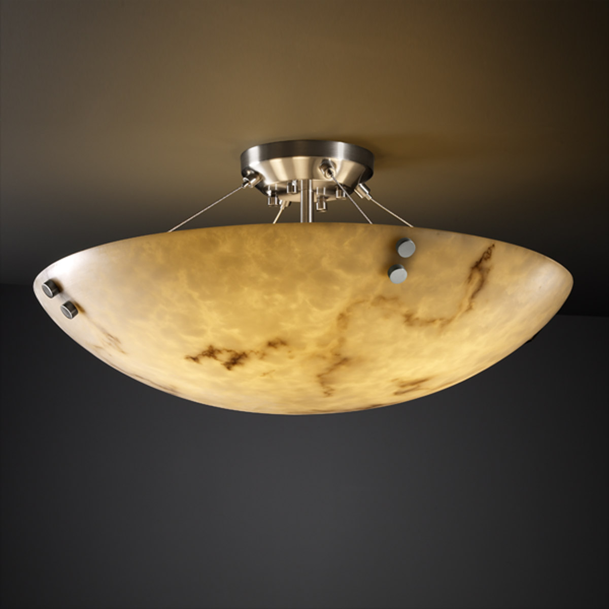 Lumenaria 3 Light 21 inch Brushed Nickel Semi-Flush Bowl Ceiling Light in Pair of Cylinders, Round Bowl, Incandescent