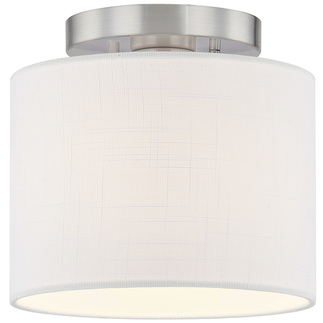 Textile Collection 1 Light 8 inch Brushed Nickel Semi Flush Ceiling Light in White, Classic Family