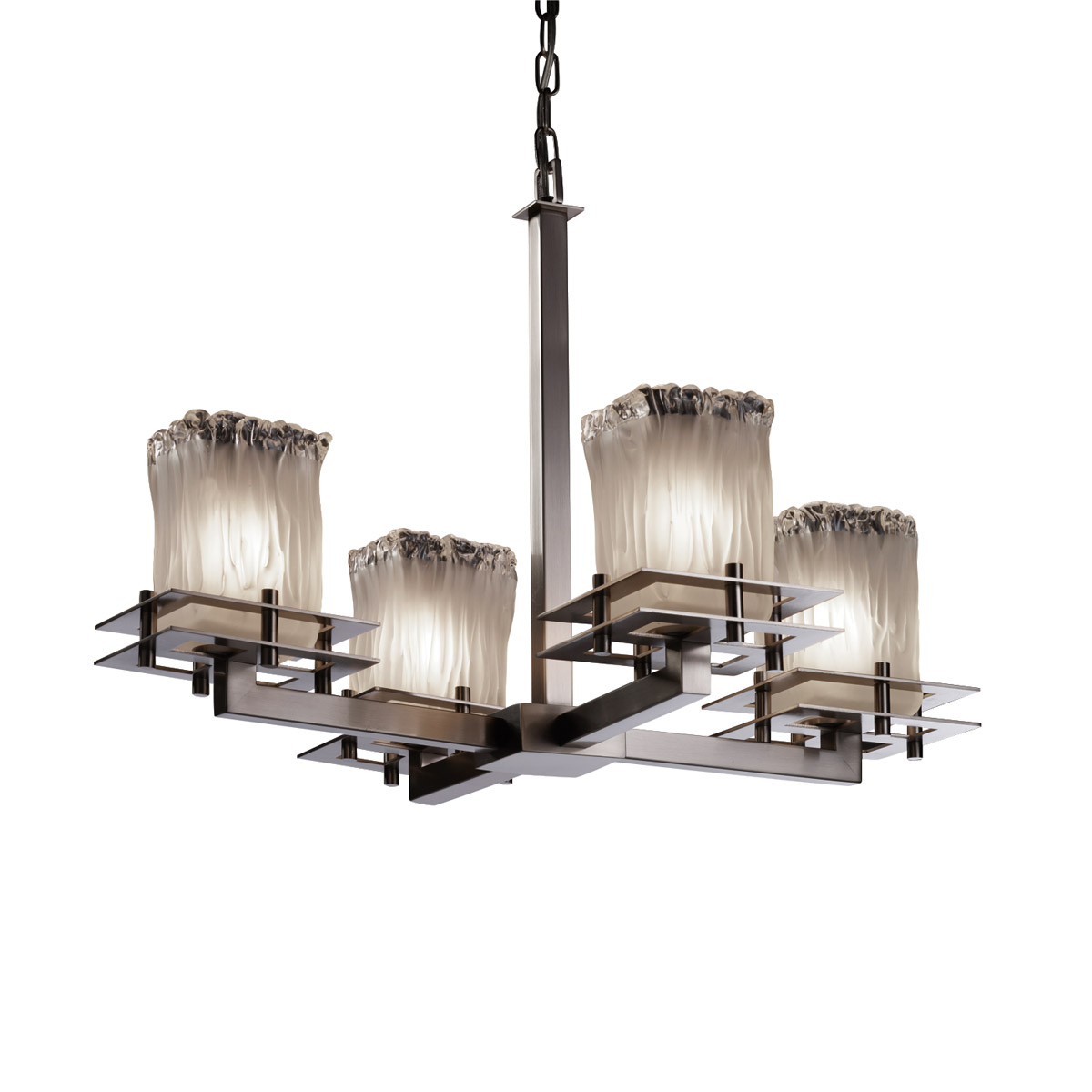 Metropolis 4 Light 25 inch Brushed Nickel Chandelier Ceiling Light in White Frosted (Veneto Luce), Square with Rippled Rim, Incandescent