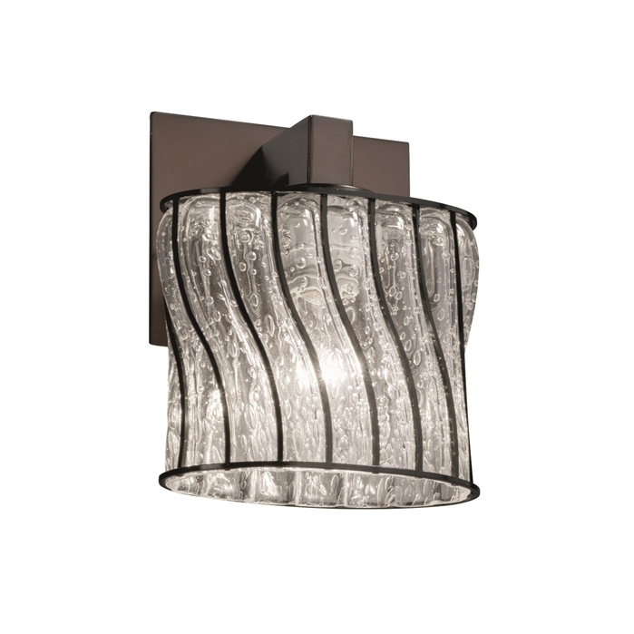 Wire Glass Wall Sconce Wall Light in Matte Black, Swirl with Clear Bubbles, Incandescent