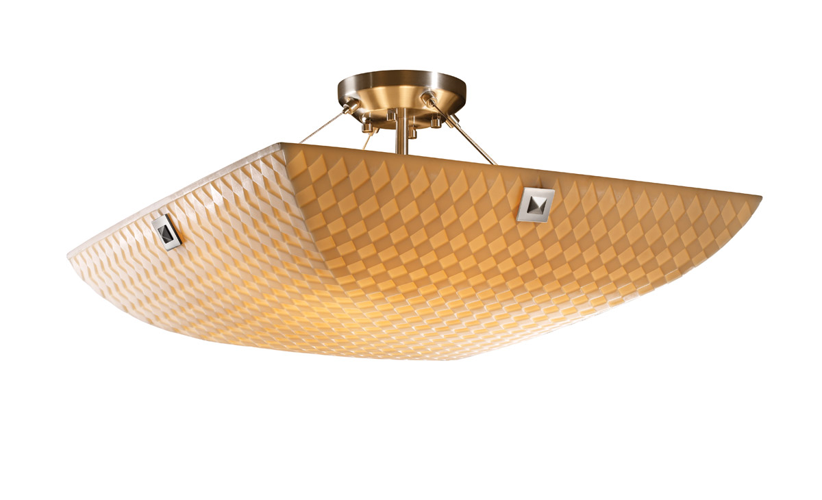 Porcelina LED 27 inch Brushed Nickel Semi-Flush Ceiling Light in 5000 Lm LED, Pair of Squares, Waves, Round Bowl