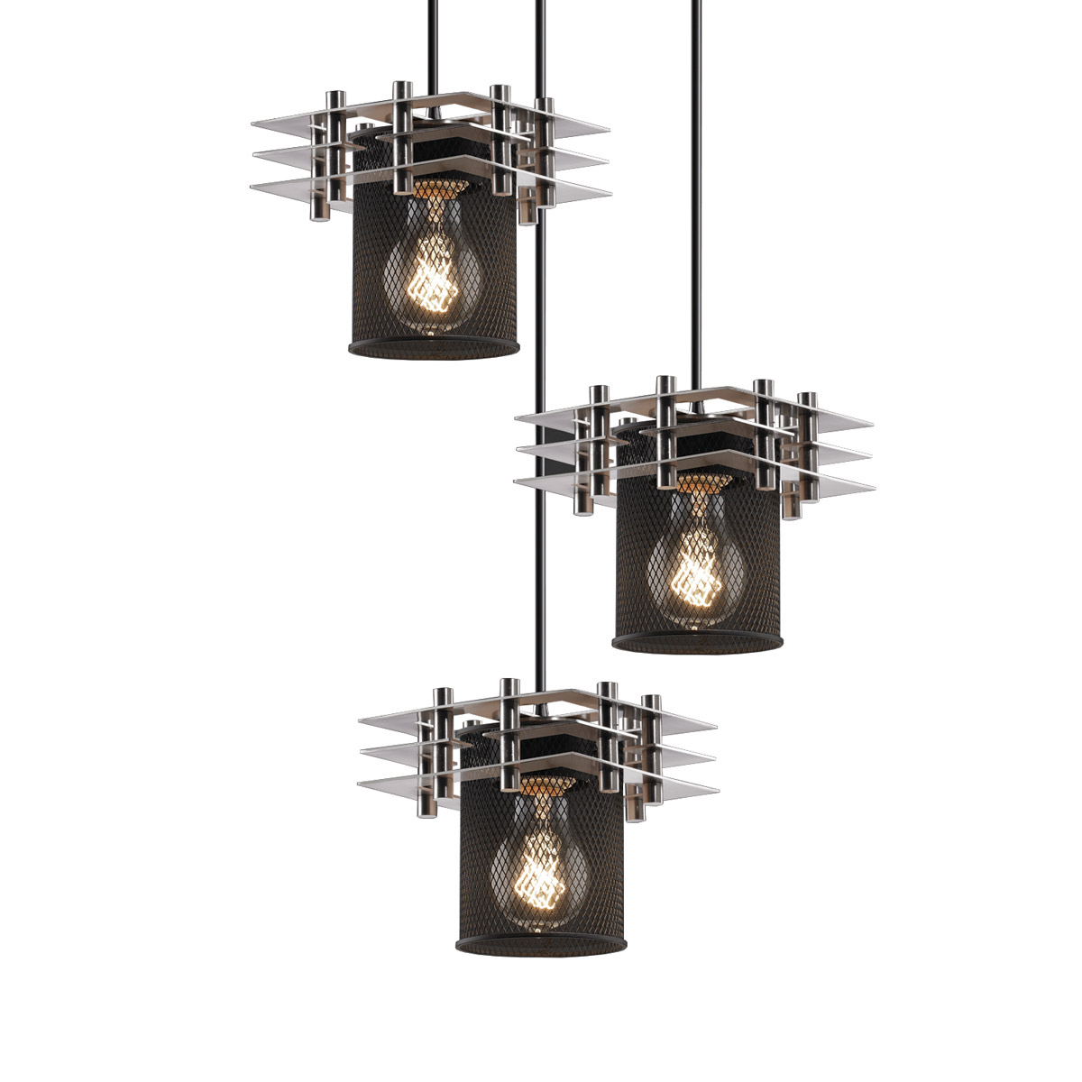 Metropolis 3 Light 7 inch Brushed Nickel Pendant Ceiling Light in Cylinder with Flat Rim