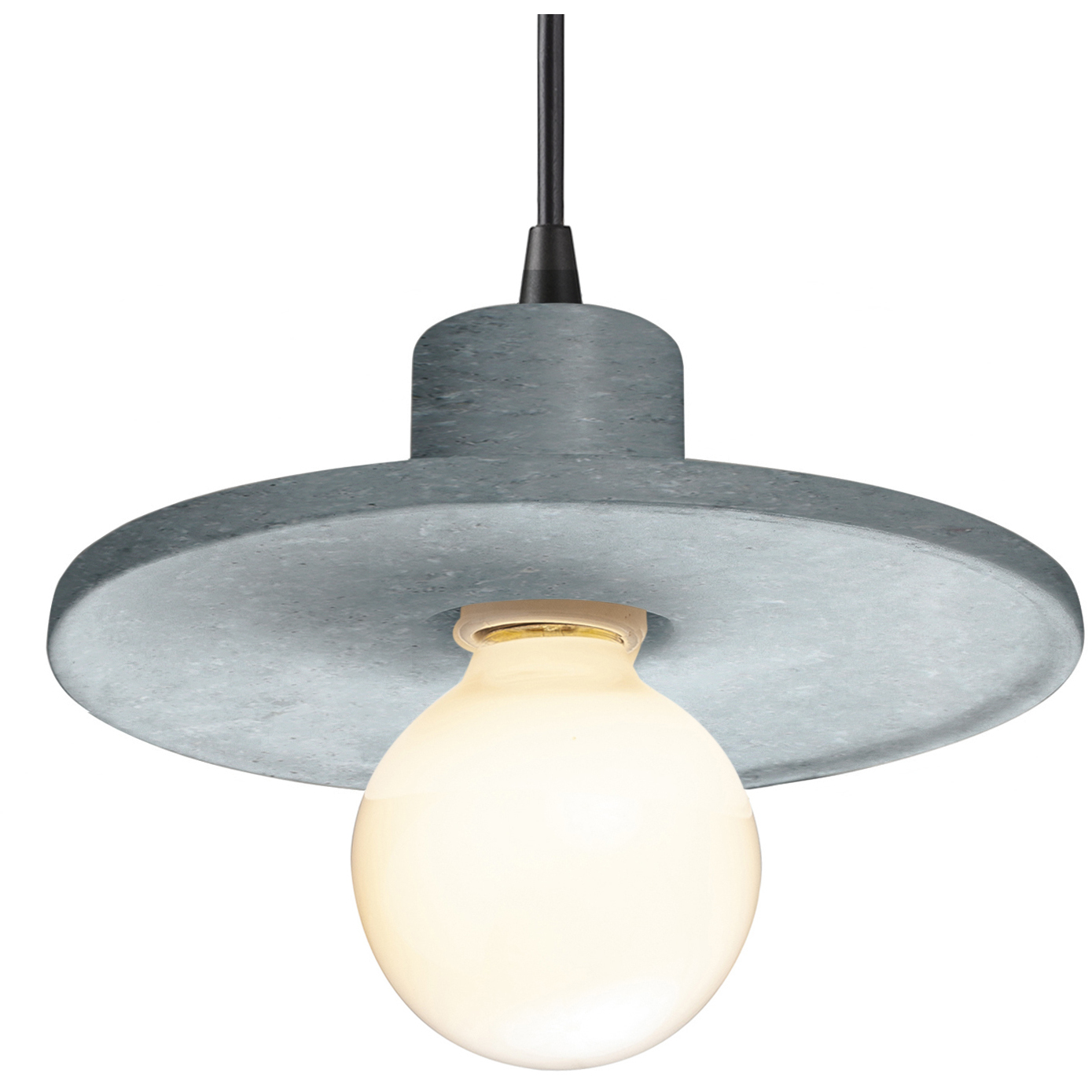 Radiance Collection - Saucer 1 Light 8 inch Concrete and Matte Black Pendant Ceiling Light in Black Cord, Form+Finish+Function