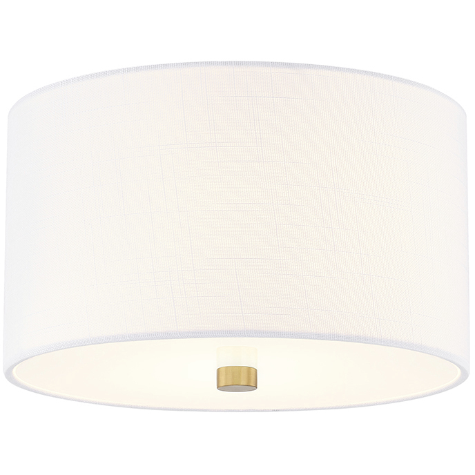 Textile Collection 2 Light 11 inch Brushed Brass Flush Mount Ceiling Light in White, Classic Family