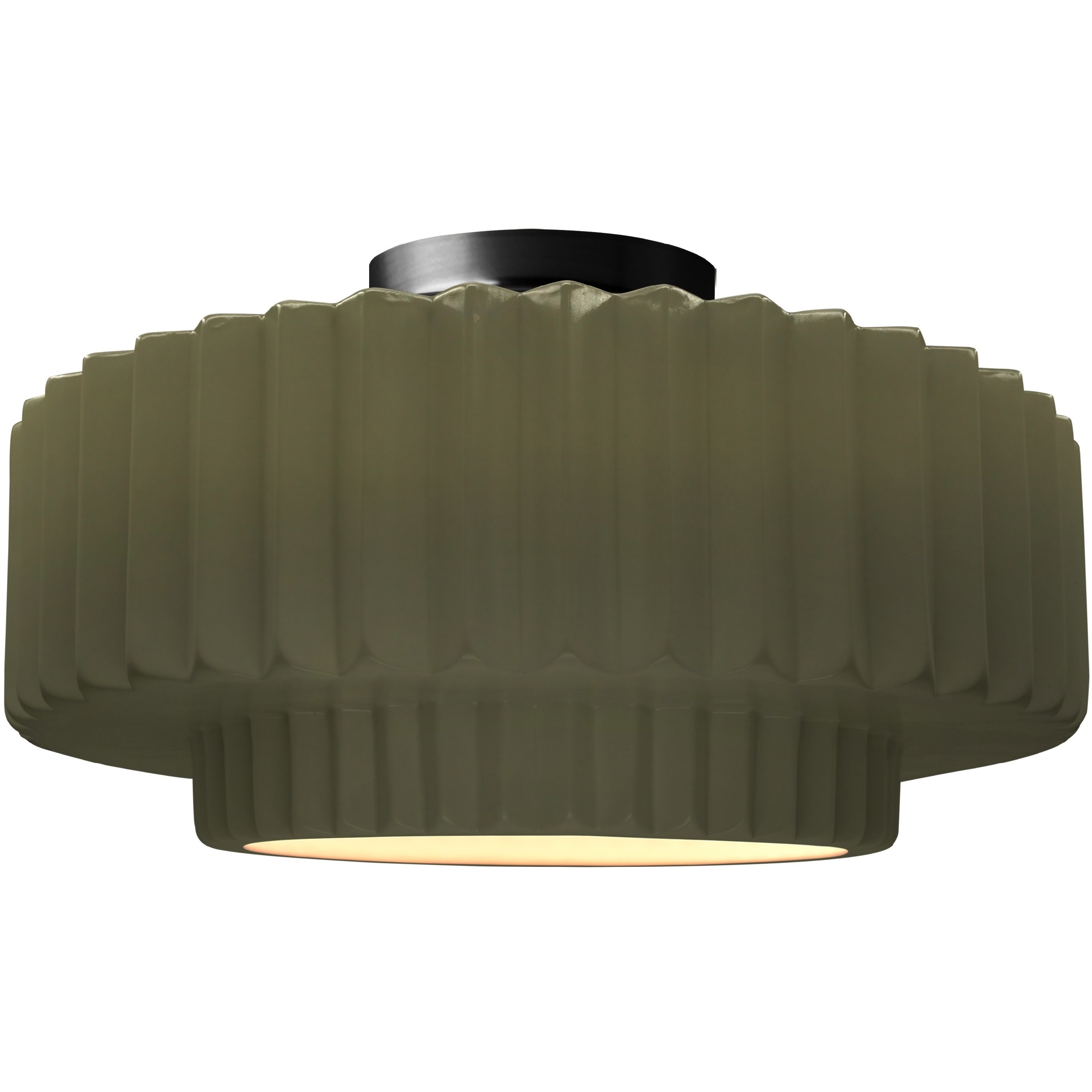 Radiance Collection - Pleated Tier 1 Light 14.5 inch Matte Green and Matte Black Semi-Flush Ceiling Light in Replaceable Bulb, 14.5W x 7.25H, Form+Finish+Function