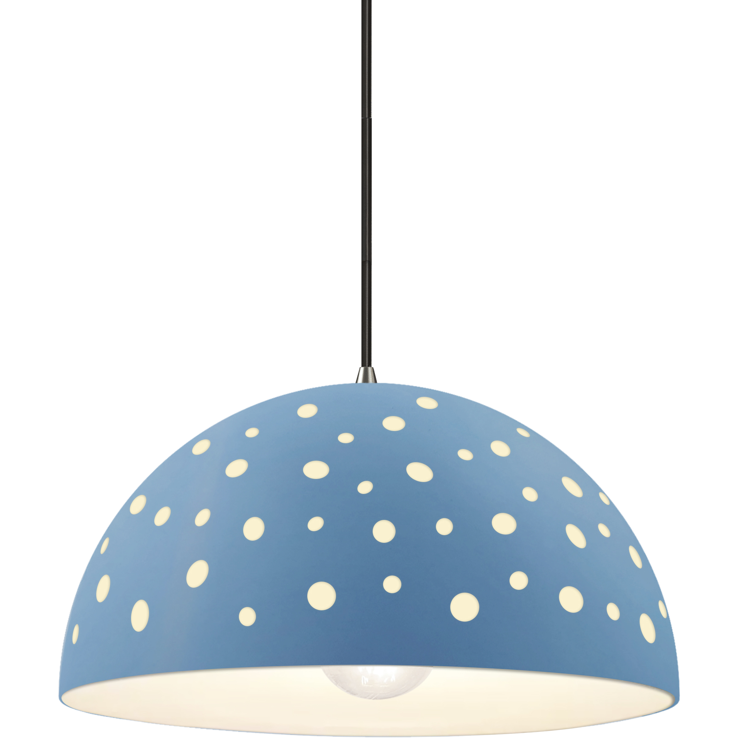 Perforated Dome 12.5 inch Sky Blue Pendant Ceiling Light in Polished Chrome, Dedicated LED, Black, Form+Finish+Function