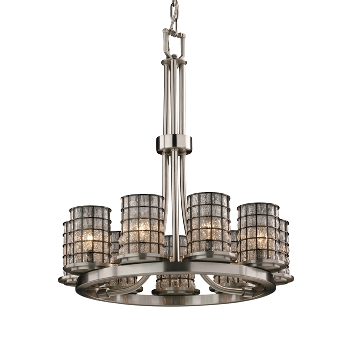 Wire Glass LED 23 inch Dark Bronze Chandelier Ceiling Light in 6300 Lm LED, Grid with Clear Bubbles, Dakota
