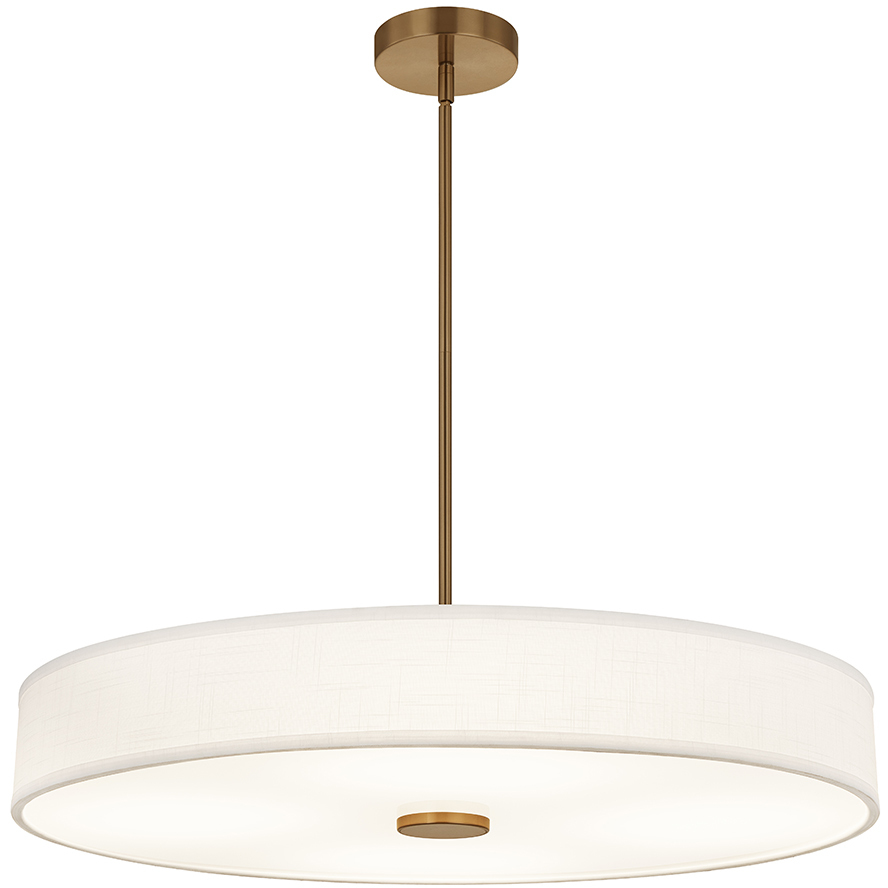 Textile Collection - Genova Family 36 inch Brushed Brass and White Linen Semi-Flush Ceiling Light in 36" D x 36" W x 9.5" H, EVOLV