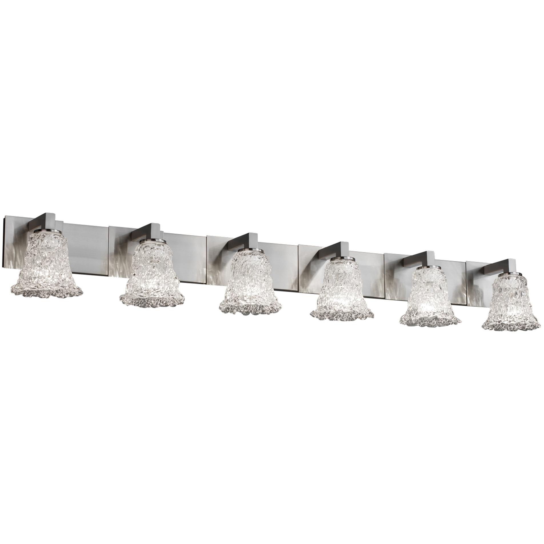 Veneto Luce 6 Light 55.5 inch Brushed Nickel Bath Bar Wall Light in White Frosted (Veneto Luce), Cylinder with Rippled Rim, Incandescent