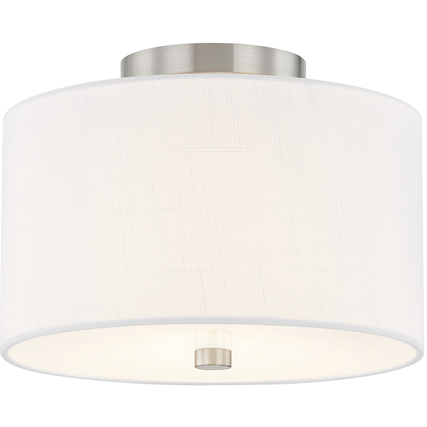 Textile Collection 2 Light 11 inch Brushed Nickel Semi Flush Ceiling Light in White, Classic Family