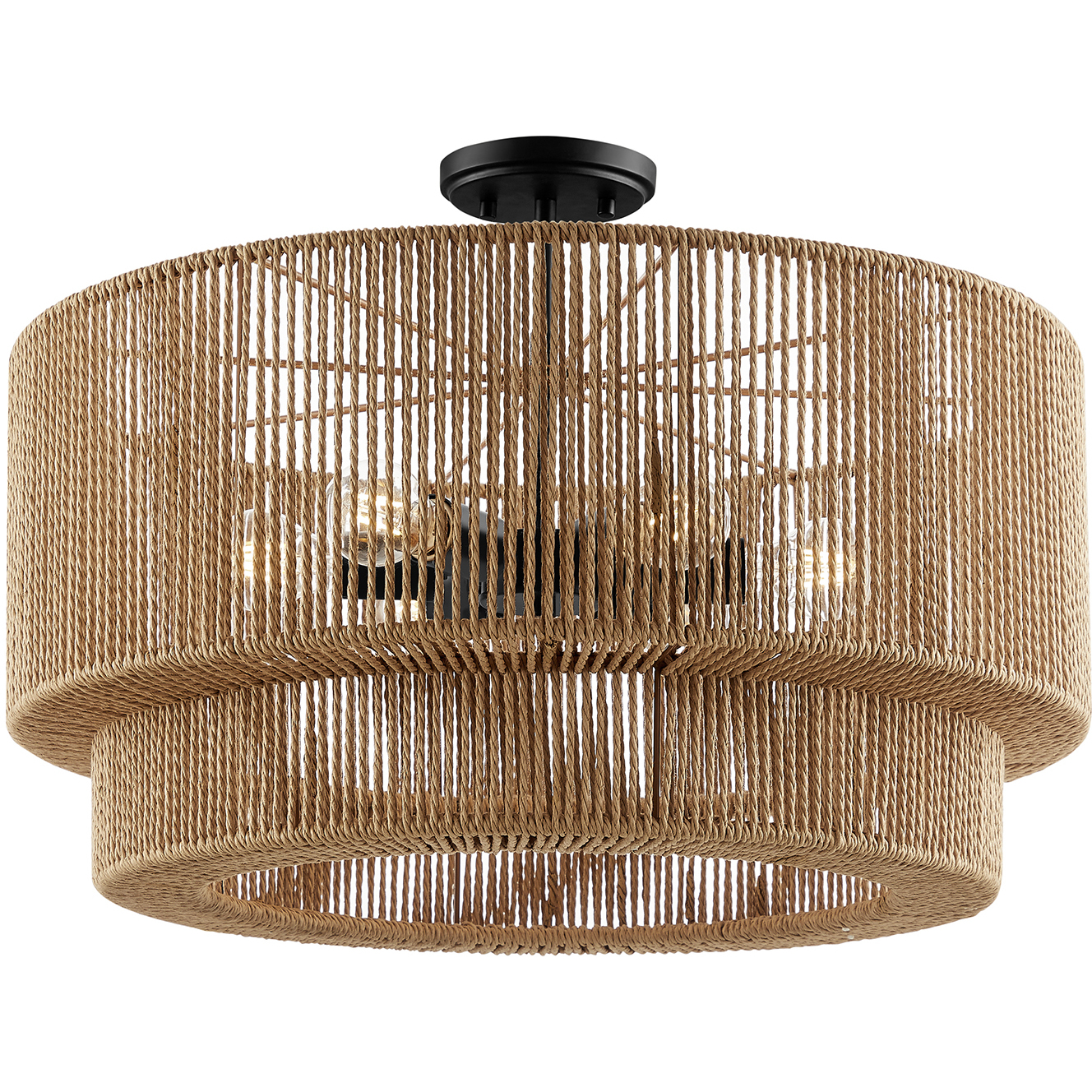 Eco Collection - Milos Family 6 Light 24 inch Matte Black and Natural Semi-Flush Ceiling Light in 24" D x 24" W x 14" H, EVOLV