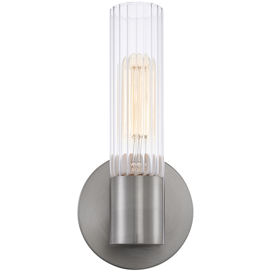Fusion Collection - Rimini Family 1 Light 4.25 inch Brushed Nickel and Clear Ribbed ADA Wall Sconce Wall Light, EVOLV