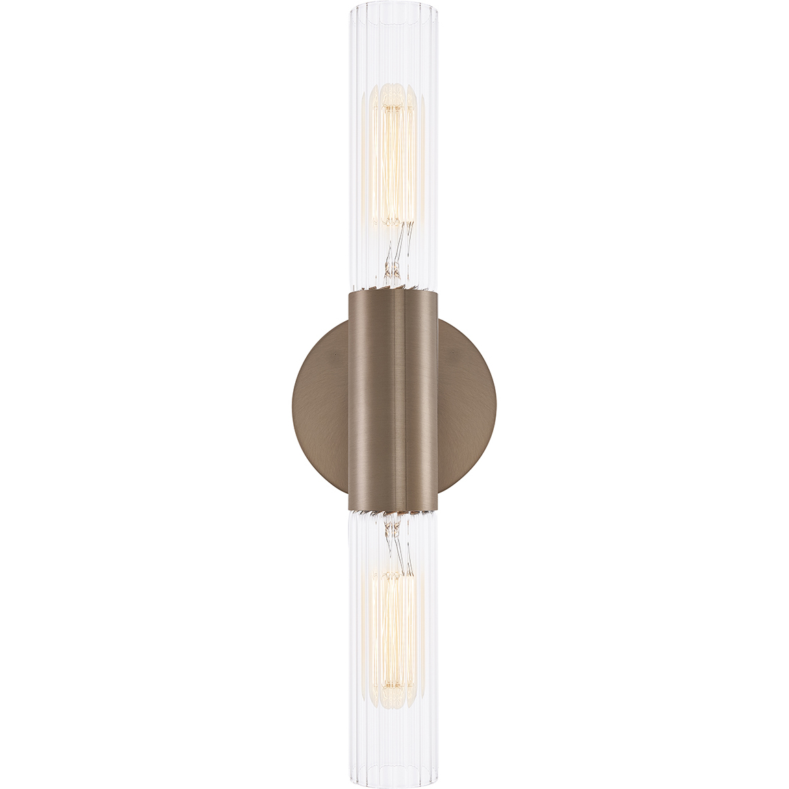 Fusion Collection - Rimini Family 2 Light 4.25 inch Brushed Brass and Clear Ribbed ADA Wall Sconce Wall Light, EVOLV