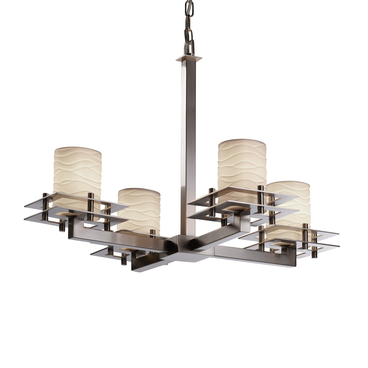 Metropolis 4 Light 25 inch Brushed Nickel Chandelier Ceiling Light in Waves, Incandescent