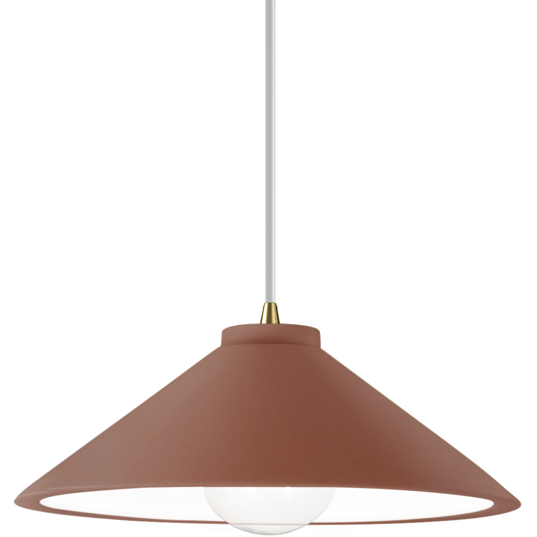 Radiance Collection - Flare 1 Light 11.75 inch Canyon Clay and Antique Brass Pendant Ceiling Light in Replaceable Bulb, White, Form+Finish+Function