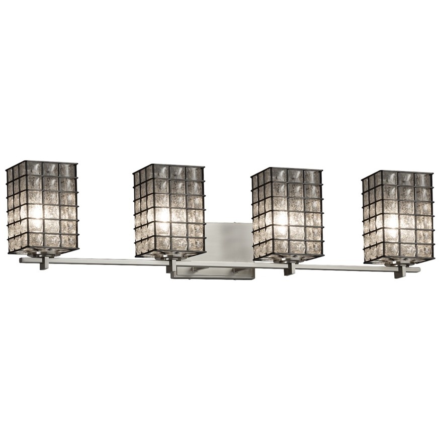 Wire Glass 34 inch Brushed Nickel Bath Bar Wall Light in Swirl with Clear Bubbles, Cylinder with Flat Rim, Incandescent, Era