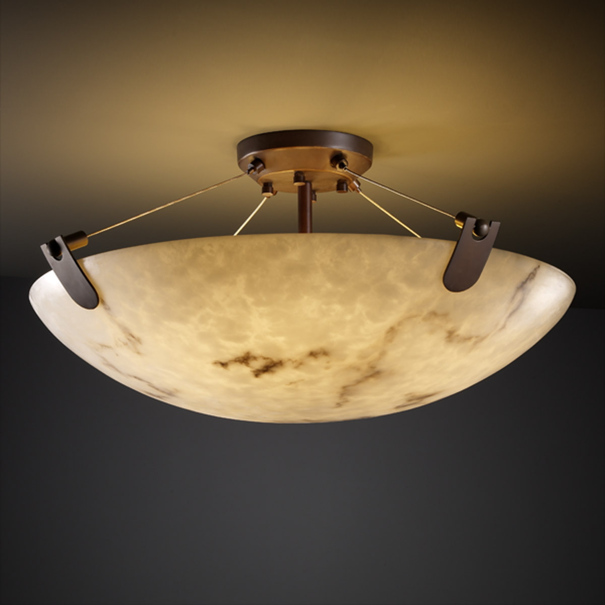 Lumenaria LED 27 inch Brushed Nickel Semi-Flush Ceiling Light in 5000 Lm LED, Round Bowl