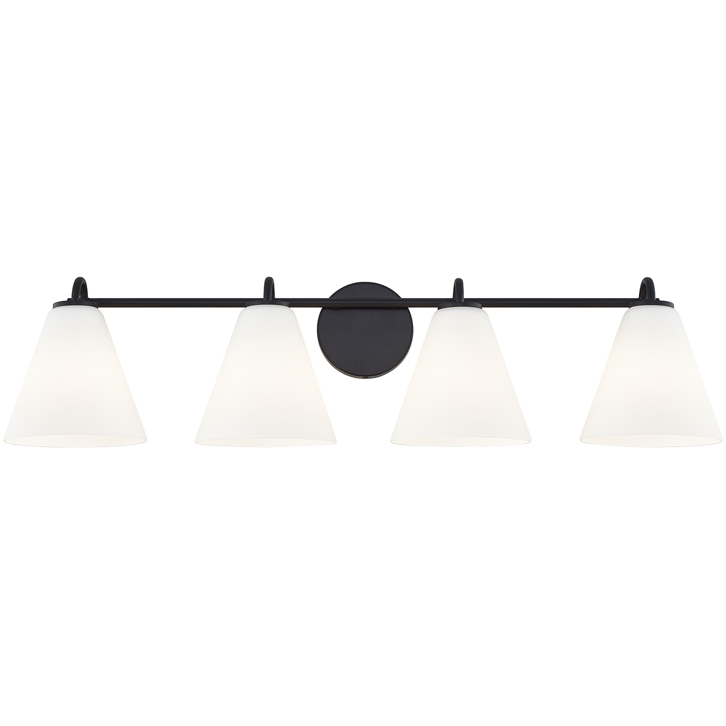 Fusion Collection - Pavia Family 4 Light 33.75 inch Matte Black and Opal Bath Bar Wall Light, EVOLV