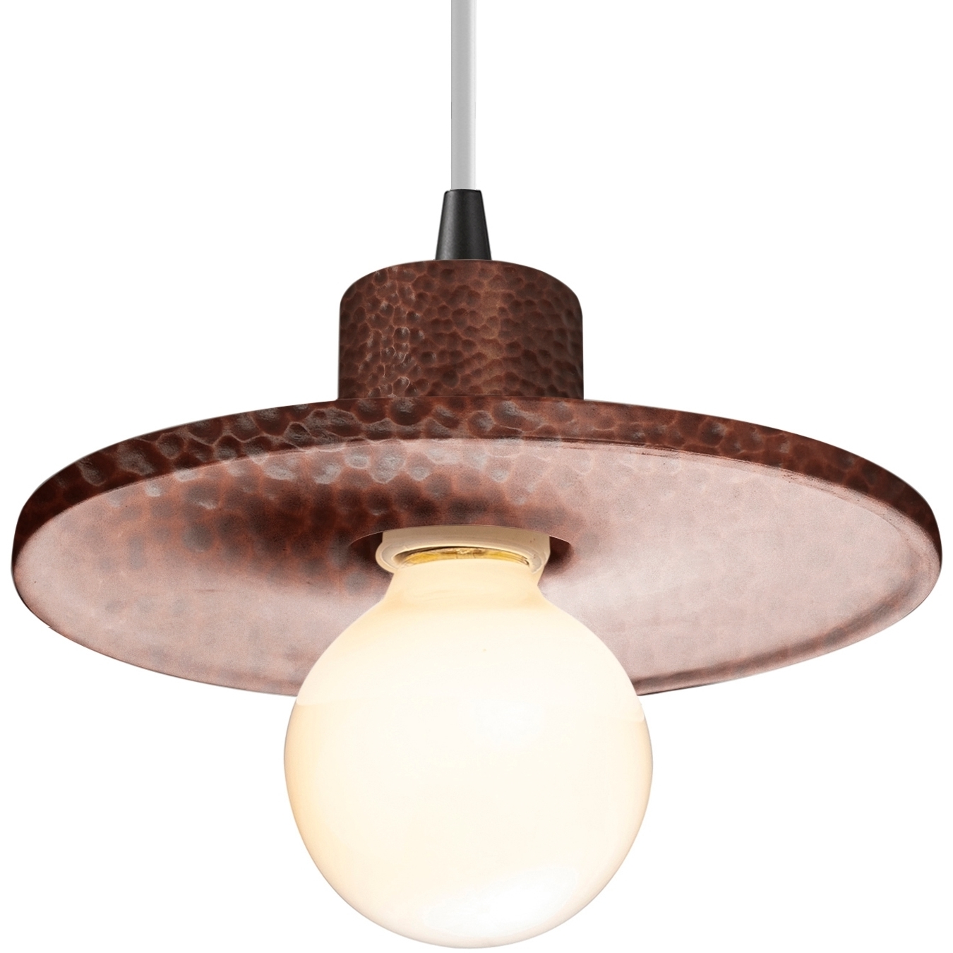 Radiance Collection 1 Light 8 inch Hammered Copper Pendant Ceiling Light in White Cord, Matte Black