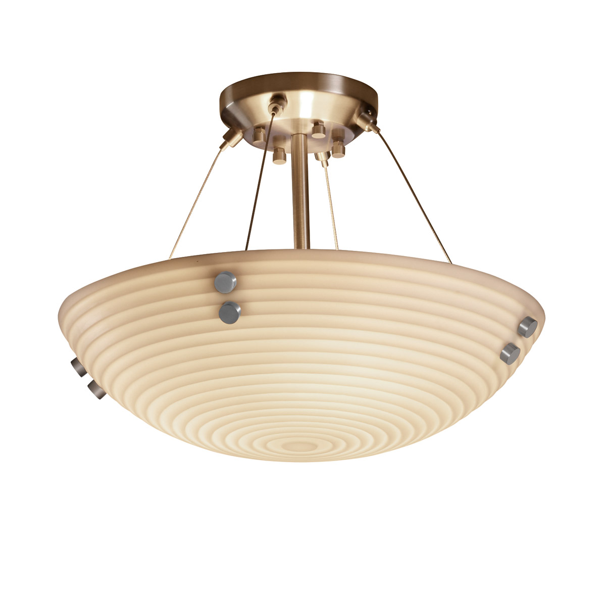 Porcelina LED 18 inch Dark Bronze Semi-Flush Ceiling Light in 3000 Lm LED, Pair of Squares, Waves, Round Bowl