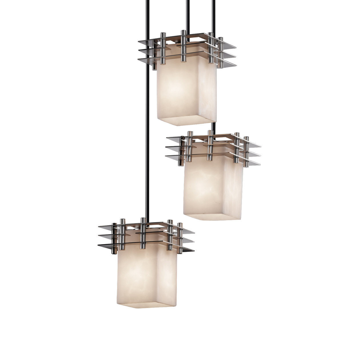 Metropolis 3 Light 7 inch Brushed Nickel Pendant Ceiling Light in Square with Flat Rim