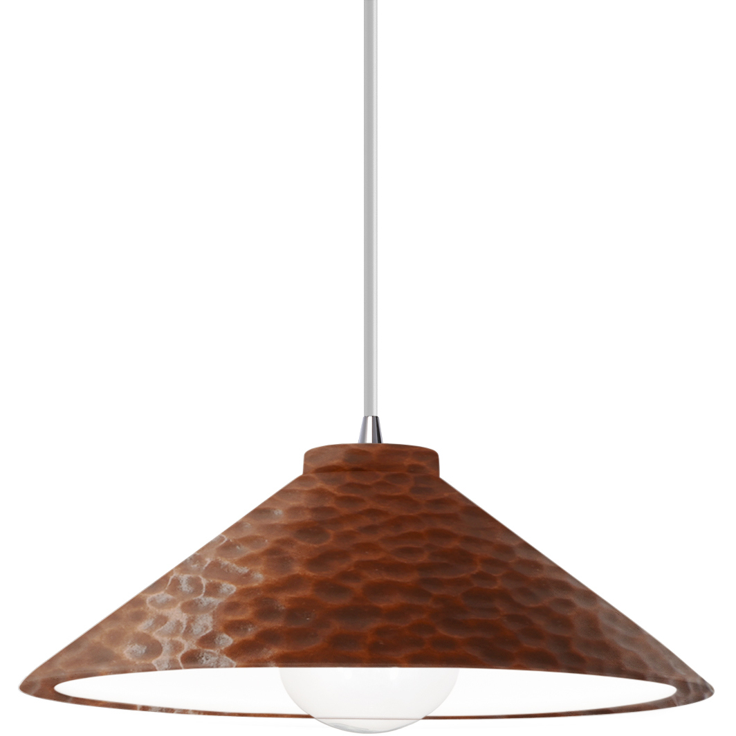 Radiance Collection - Flare 1 Light 11.75 inch Hammered Copper and Polished Chrome Pendant Ceiling Light in Replaceable Bulb, White, Form+Finish+Function