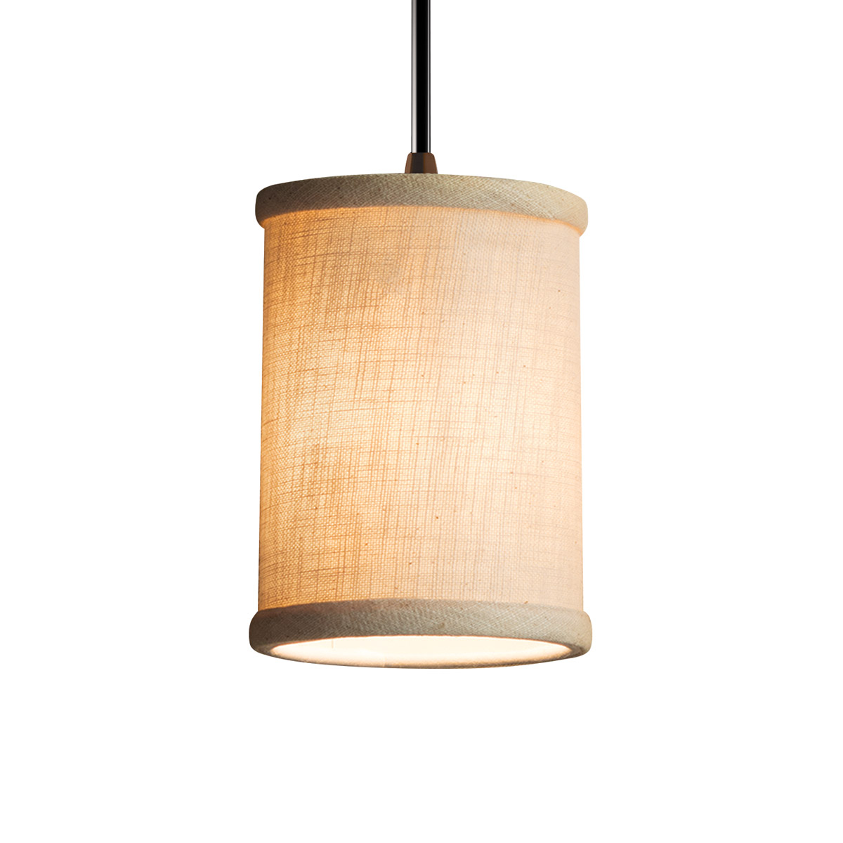 Textile 1 Light 4 inch Antique Brass Pendant Ceiling Light in Black Cord, White, Cylinder with Flat Rim, Incandescent