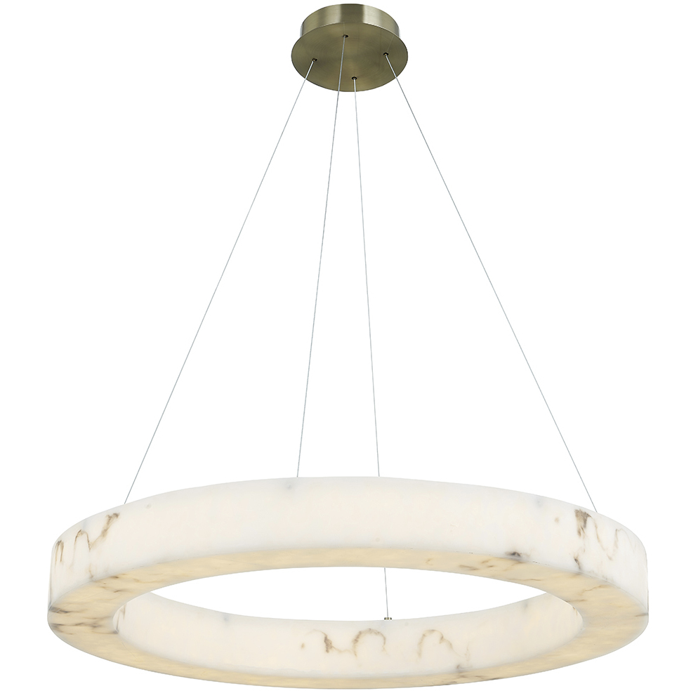 LumenAria Collection - Medley Family LED 32 inch Brushed Brass and Faux Alabaster Pendant Ceiling Light in 32" D x 32" W x 3.5" H, EVOLV
